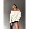 Autumn Winter Loose Casual One Word Collar Solid Sweater Women Sexy Off the Shoulder Bottomed Knitting Top