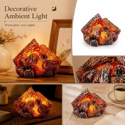 LED Resin Simulated Charcoal Fire Flame Atmosphere Light Decorative Piece for Indoor Outdoor Use with Realistic Texture and Safe Materials