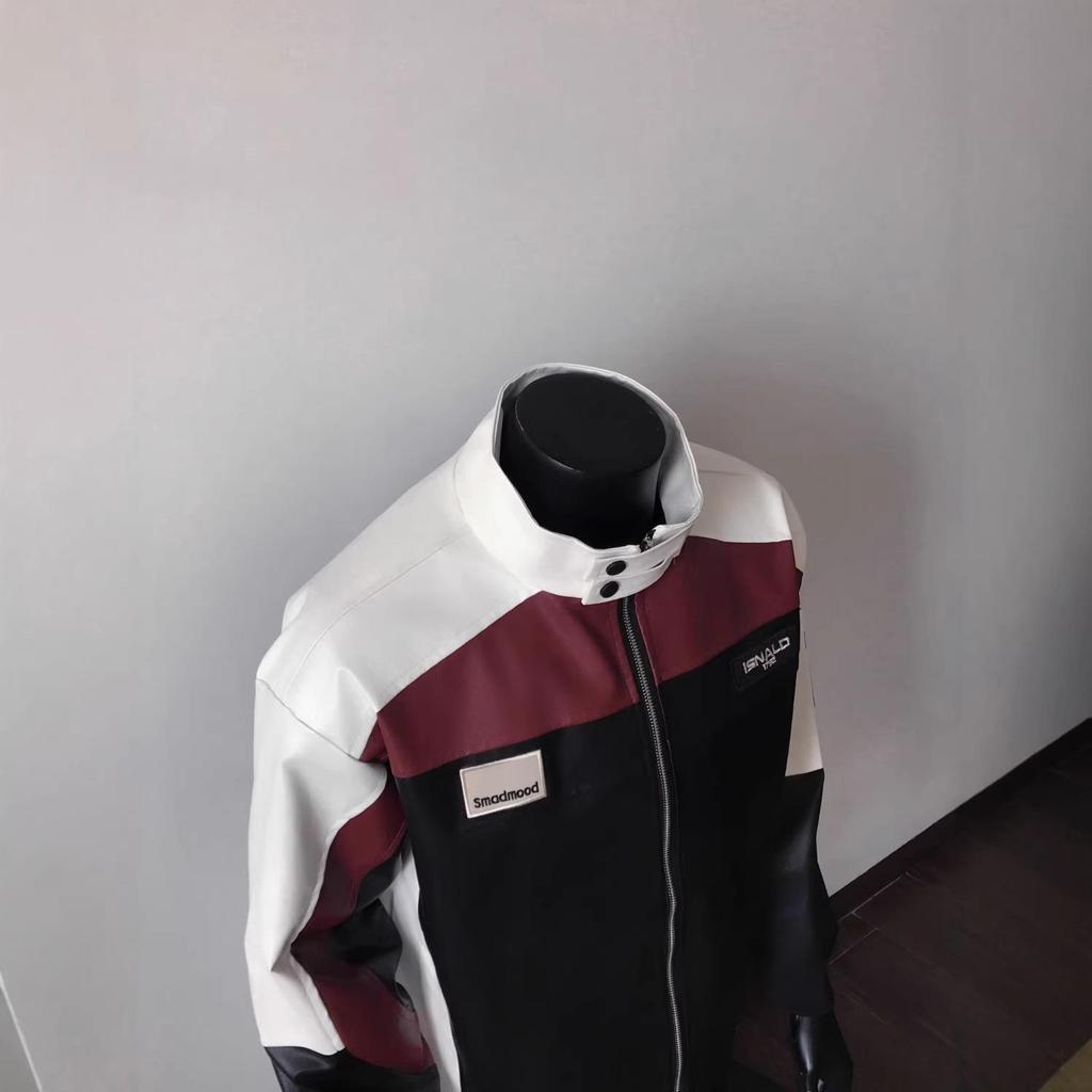 Men's American Style PU Leather Pilot Jacket - Color Block Patchwork for Cool Motorcycle Riding