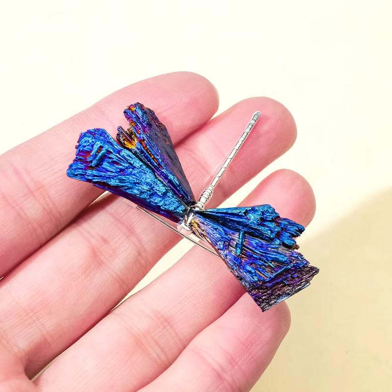 1Pcs Natural Electroplated Blue Black Tourmaline Crystal Brooch | Handmade Healing Energy Stone, Diy Decor, Perfect Mother'S Day