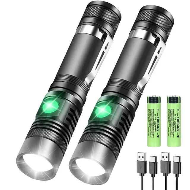 High Power Led Flashlights Zoomable Camping Torch with T6 LED Lamp Beads Waterproof 4 Lighting Modes MultiFunction USB Charger