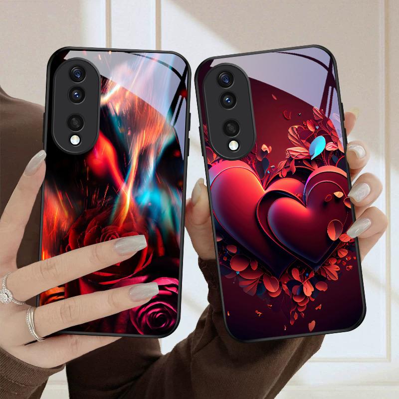 Brilliant Flame Rose For Honor Magic 4 5 6 Pro 7 X6 X9c X9 X6b X8 X9b X5b X8b 30 Pro+ 50 Pro 70 90 200 Lite Glass Phone Case