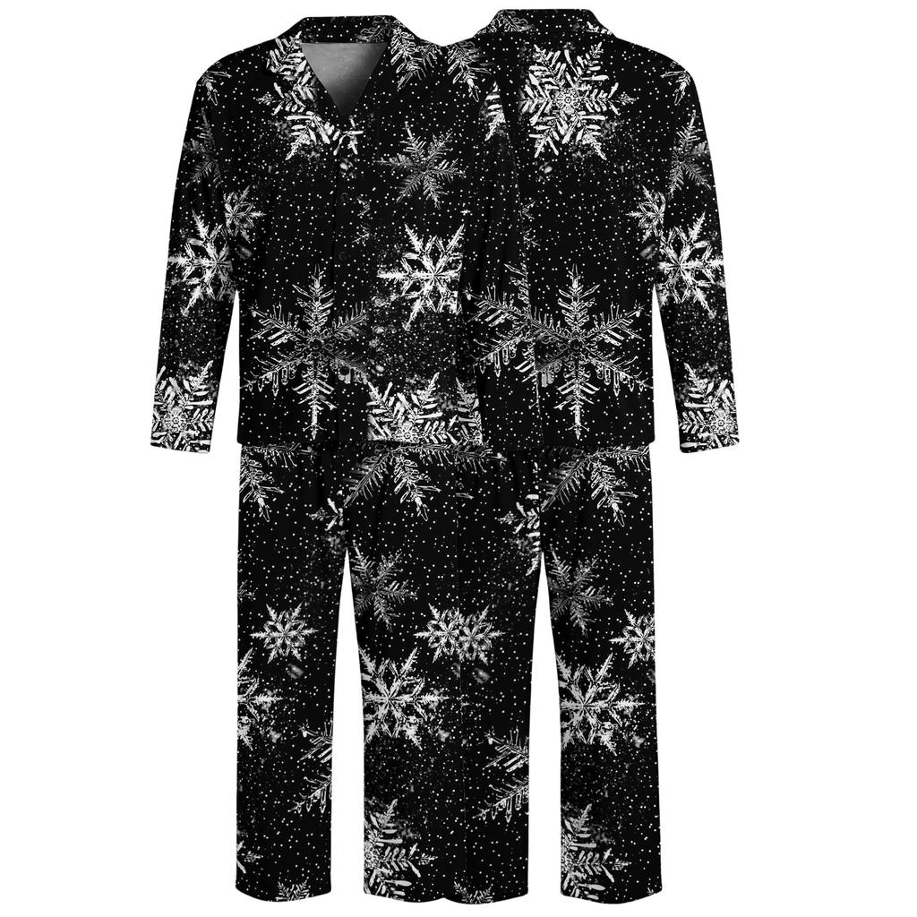 Men's Christmas Pajama Set with Button Down Shirt and Straight Leg Pants, Casual Print Sleepwear Two Piece Outfit, Festive Holiday Loungewear
