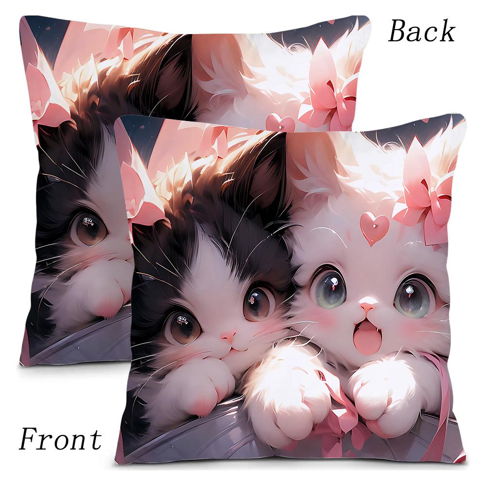 Kawaii Cartoon Cute Cat Gaming Pillow Covers Cartoon Sofa Decorative Home Double-Sided Printing Short Plush Cute Cushion Cover