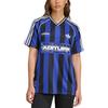 adidas Originals Ss25 Beads Jersey Loose Fit V-Neck Short Sleeve Football Shirt Women Tops Fluorescent-Blue Black KD2274