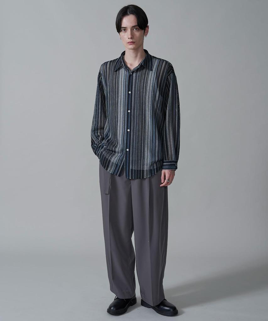 WEGO Striped Mesh Big Long Size Gray Men's Shirt, Sleeve, Summer/Autumn Clothing, Streetwear, Gift, M,