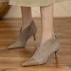 Mote Comemore Semsket Høyhæl Støvletter Vår Høst Damesko Ensfarget Elegant Spiss Tå Spleiset Retro Hælet Ankelstøvletter for Kvinner