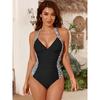Swimsuit Women Splicing One-piece Deep V Hanging Neck Bikini Swimsuit