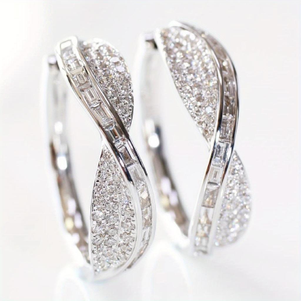 Exquisite Shiny Synthetic Zircon Hoop Earrings Women's Elegant Concise Style Daily Versatile Banquet Jewelry Accessories