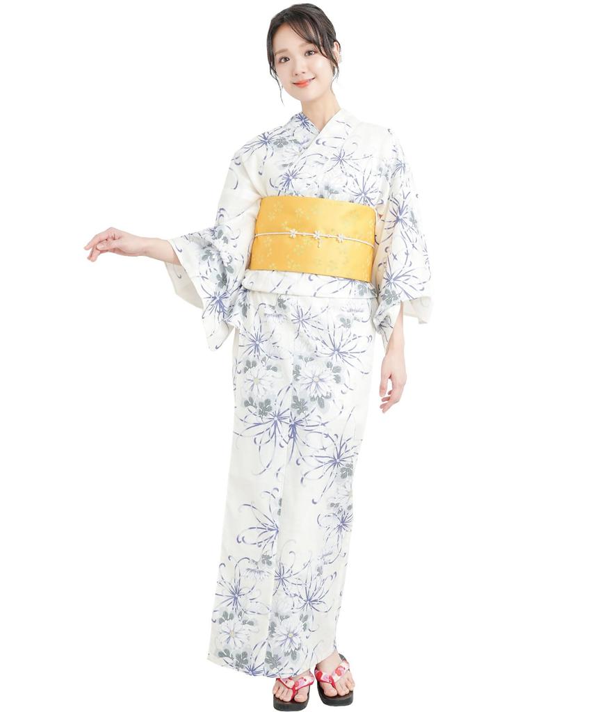Nishiki Yukata Set Festival Japanese Pattern 1412-3B Women's 2-Piece (Yukata + Obi) - Ready-to-Wear, One-Size-Fireworks Obi, Retro, Modern, Floral,
