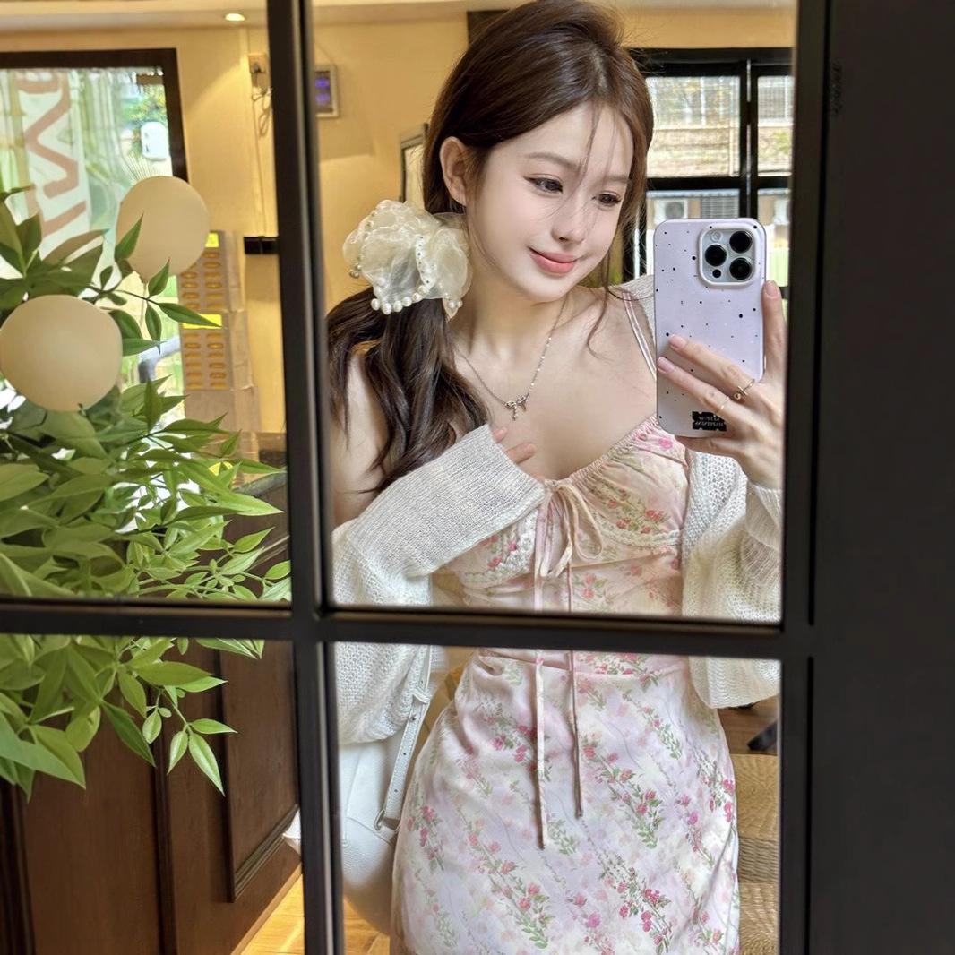 

Tea Break French Floral Spaghetti Strap Lace Patchwork Dress - Women s Spring/Summer 2024 Sweet Temperament Long Dress Large квітковий