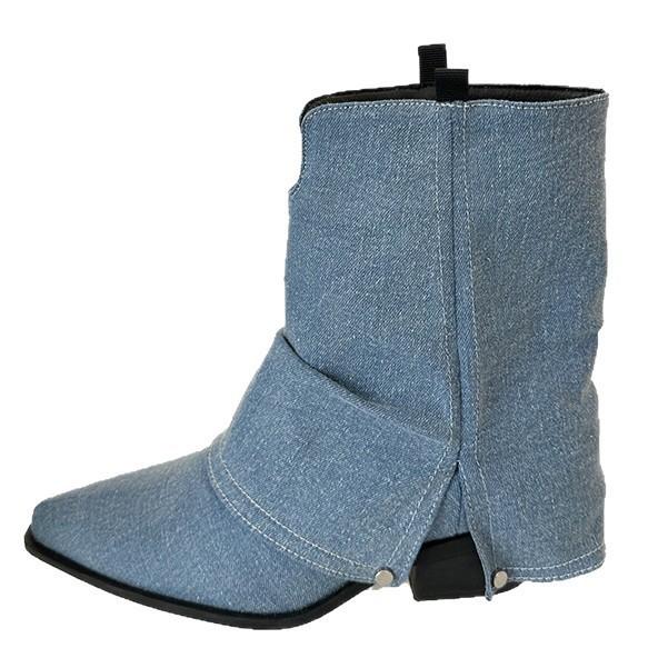Pants boots fried street short boots new blue thick heel pointed women 2025 summer retro British western cowboy boots