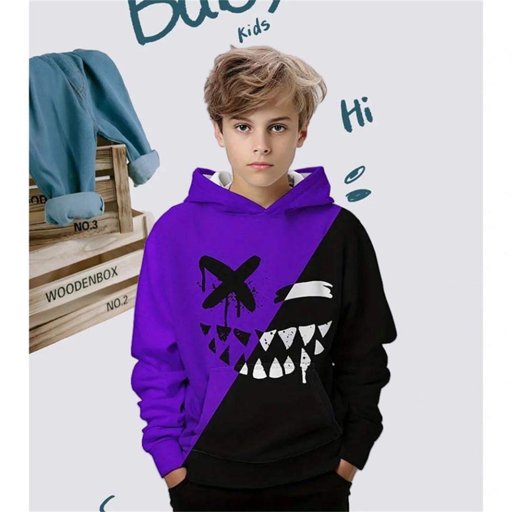 Kids Smiling Print Hoodies Boys Clothes Fashion Casual Pullover Boy Hooded Long Sleeve Sweatshirt for Children Spring Kids Tops