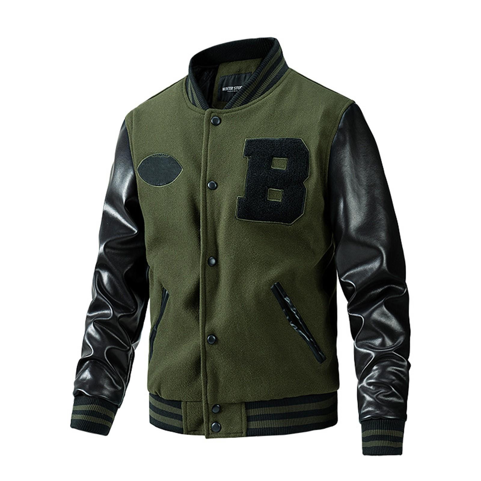 

Baseball Coat Jacket Men s Autumn And Winter New Casual Color Inserted Wool Coat L зелёный
