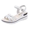 Student fashion thick-soled wedge heel leather medium heel sports sandals women's one-word buckle