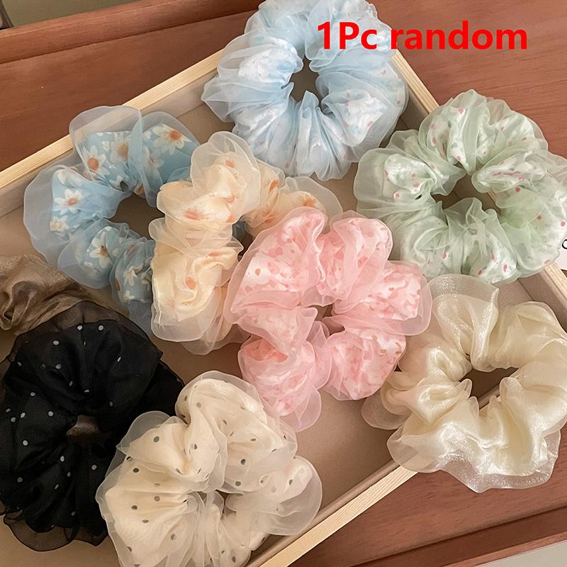 

1Pc Random Elegant Women Mesh Scrunchies Hair Rope Hair Accessories Girls Kids Headwear Hair Ties Elastic Hair Bands onesize