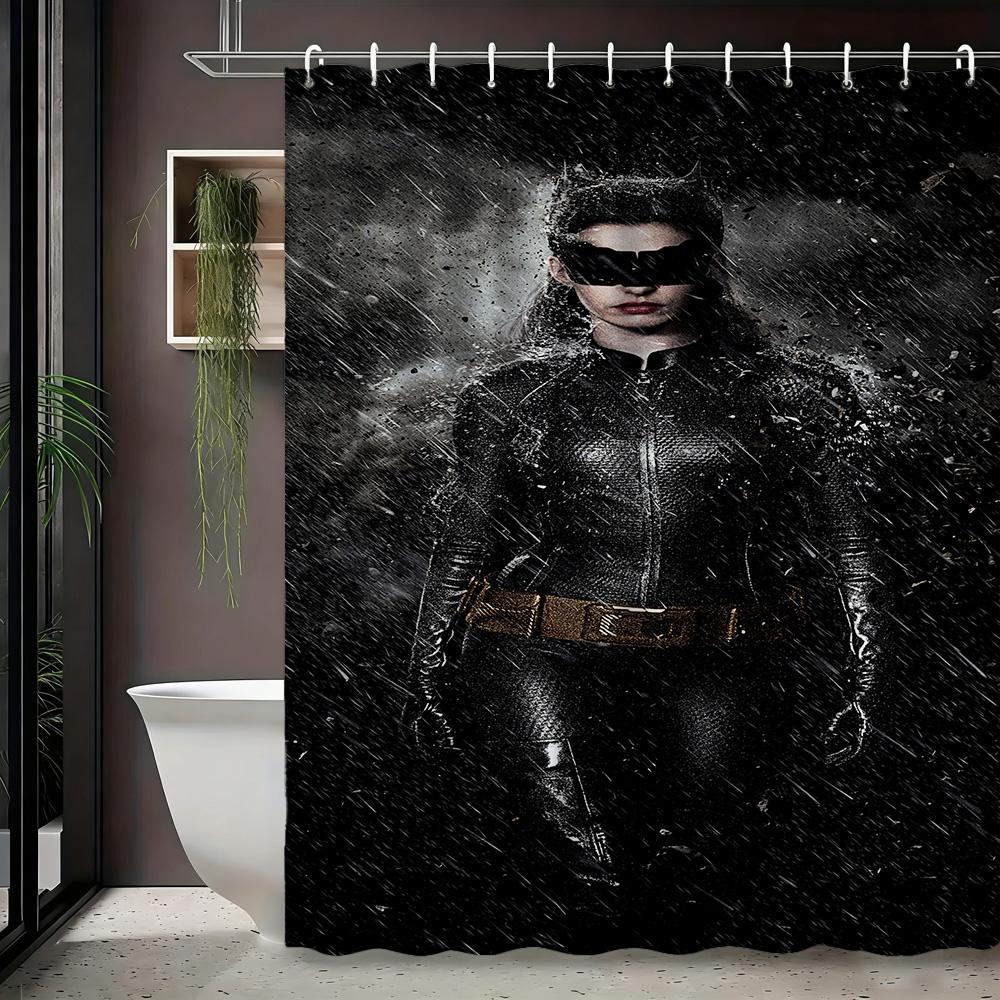 Batman Comic Book Battle Scene Waterproof Shower Curtain, Superhero Bathroom Decor With Kraak Sound Effect For Fans