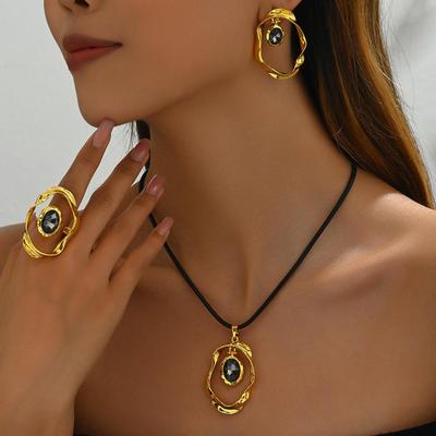 Elegante Conjunto de Anillos Ovalados Geométricos de Moda Europea y Americana - Joyería Versátil de Aleación para Mujeres