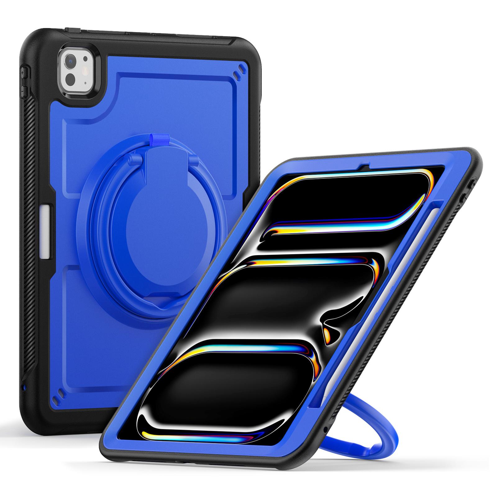 

For iPad Pro 11 (2024) M4 A2836 Case Shockproof PC+TPU Tablet Cover with Kickstand,Pencil Holder Dark Blue