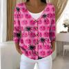 Damemote Langermet Christmas Snowman Snowflake Print Jakke Cardigan