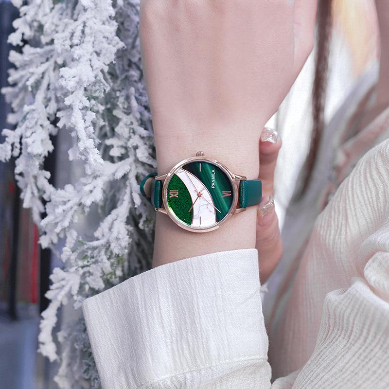 Little Green Watch New Watch Women's Ins Style Marble Pattern Women's Watch Peacock Green Nordic Style Simple Watch