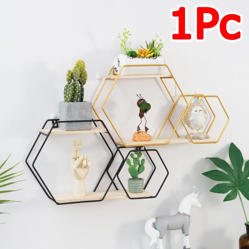 1PC Iron+Wood Space-Saving Wall-Mounted Durable No-Drill Easy-Install Storage Rack Decorative Shelf Easy-Install Wall Sturdy