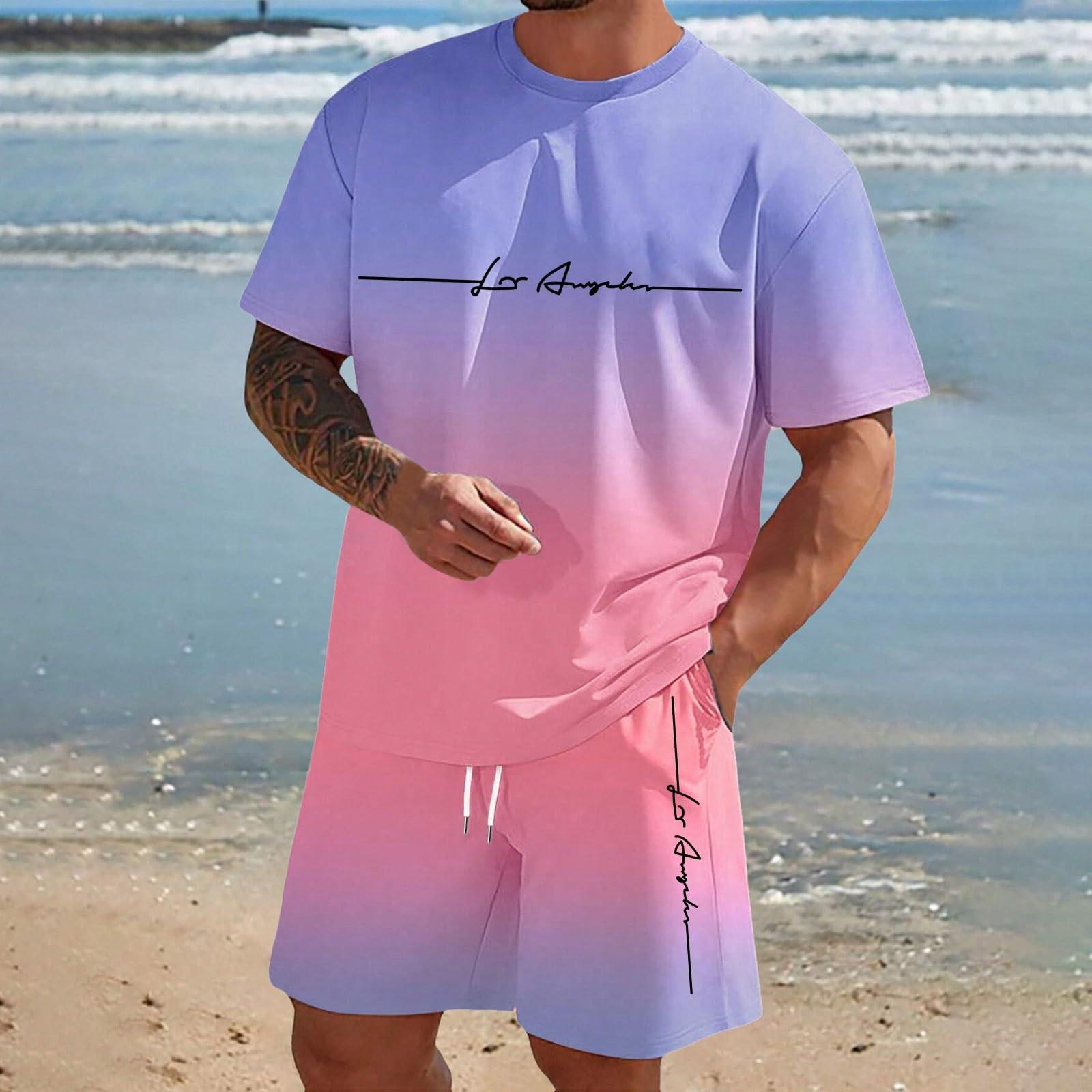 

Мужской однотонный повседневный комплект из двух предметов с круглым вырезом и короткими рукавами L