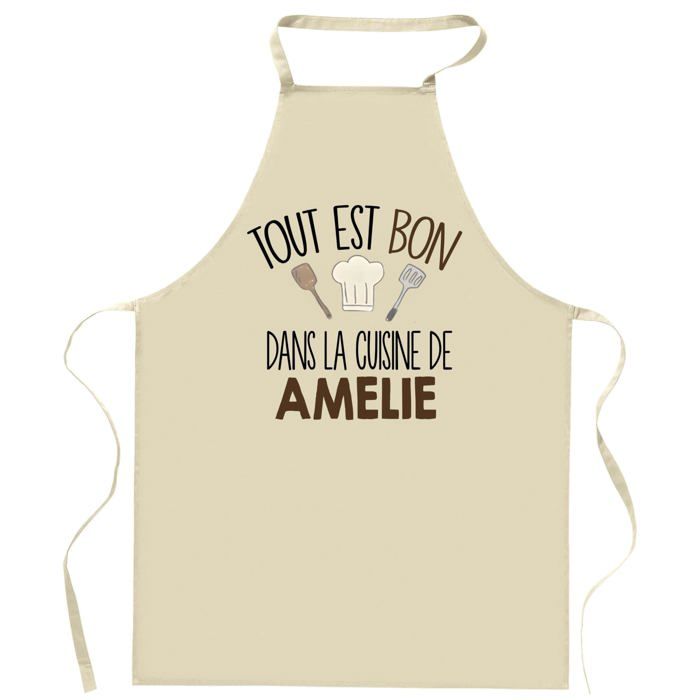 Planetee Tablier Tout est bon dans la cuisine de AMELIE | Cadeau original Prénom pour Cuisinière | Vêtement Blouse protection