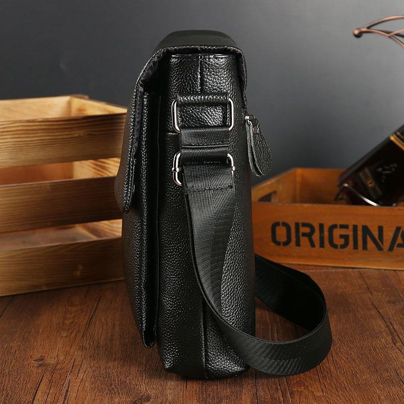 Pánská taška přes tělo z pravé kůže, vertikální, přes rameno - hovězí kůže s liči vzorem, ležérní móda.