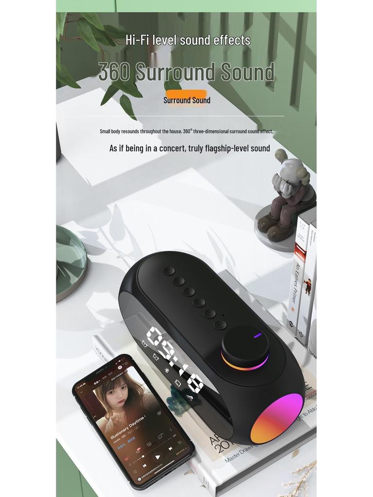 S18 Bluetooth Mini Speaker with Night Light, Subwoofer, Alarm Clock, and Desktop Functionality