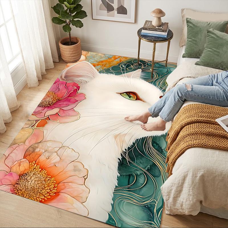 Floral Cat Living Room Nonslip Area Rug Soft Carpet For Bedroom Game Playroom Sofa Office Home Decor Doormat Christmas Gift C926469