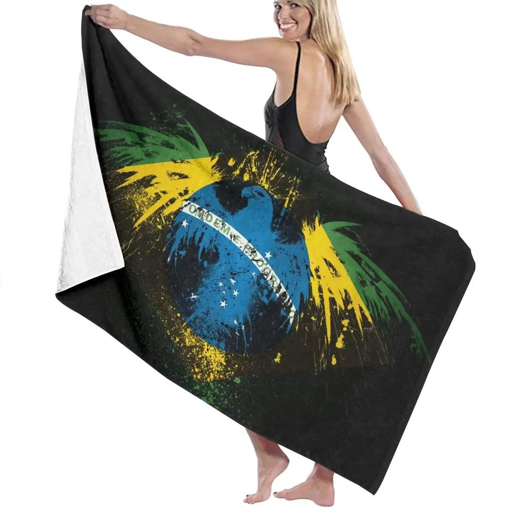 Brazil Flag Swimming Textile Towel Adult Absorbent Bath Towel Women Men Robes Super Soft Microfiber Fabric Comfortable Towel