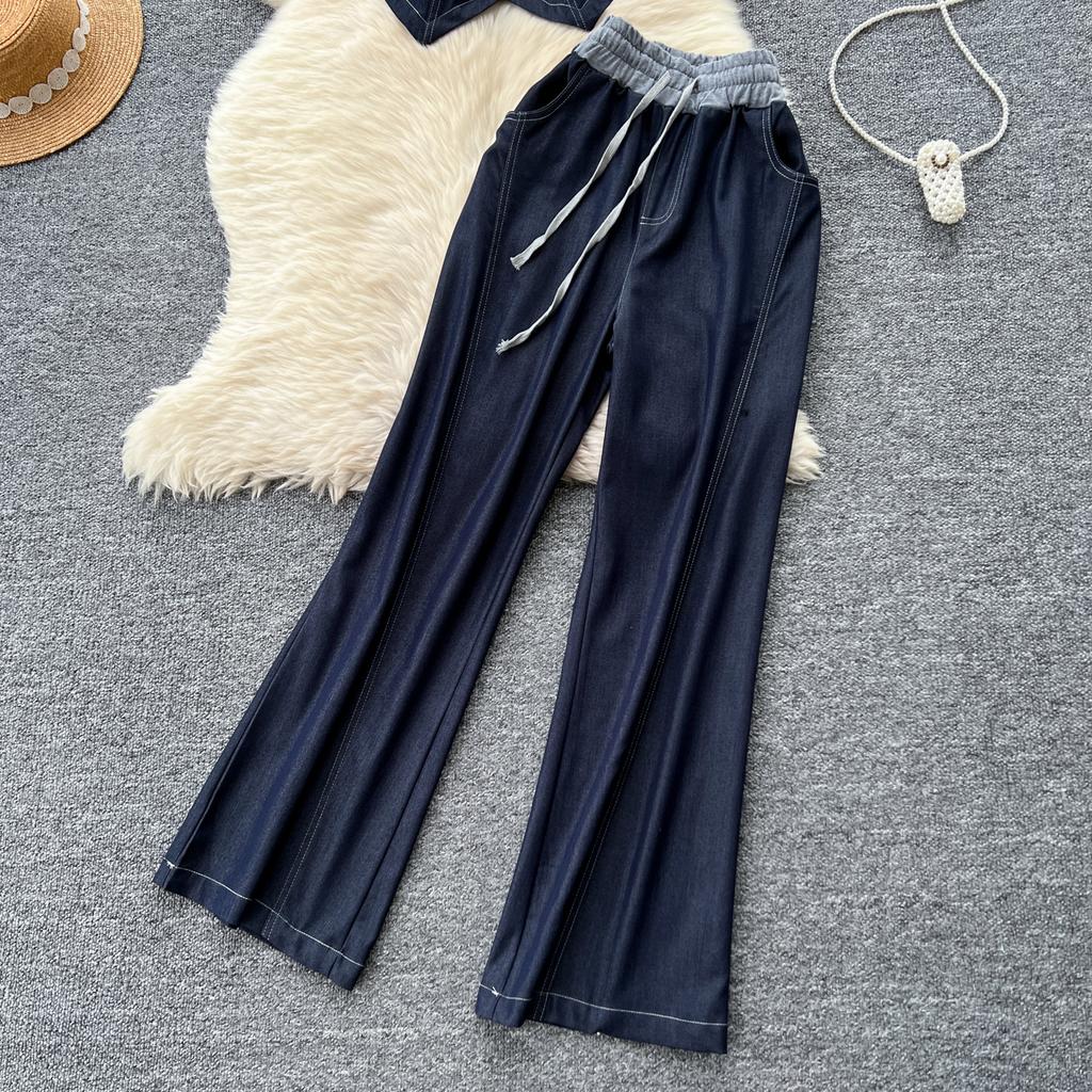 High-end Wear Women's Summer Dress Design V-neck Sleeveless Single-breasted Top Women's Two-piece Casual Wide-leg Trousers