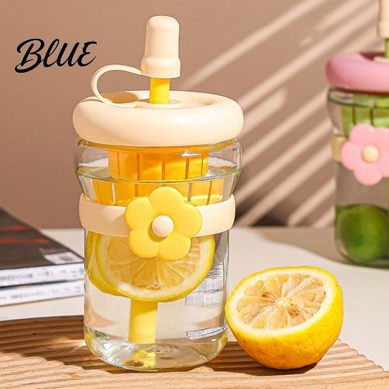 Travel Friendly Tea Infuser Bottle Glass Straw Cup with Detachable Filter Macaron Color Flower Compartment Decor Portable Heat Resistant