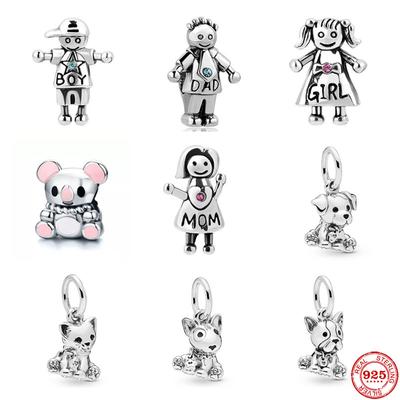 New Bear Mom Dad Girl Boy Dog Cat Dangle Diy Bead Fit Original Charms Silver 925 Bracelet For Women Girl Fashion Jewelry
