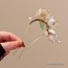 1Pcs U Shape Jade Orchid Hairpin For Women Vintage Chinese Style Wrapping Flower Hairpin Handmade Metal Jewelry Hair Accessory