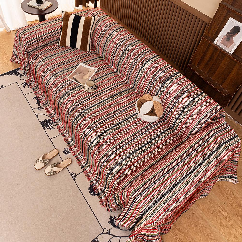 1pc Bohemian Throw Blanket Striped Geometric Pattern All-Season Multi-Use for Sofa Bed Car Travel, Soft Cozy Decorative Accent