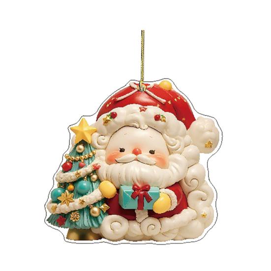 Christmas Car Charm 2D Acrylic Keychain Santa Reindeer Car Mirror Hanging Ornament Festive Decor for Home Tree