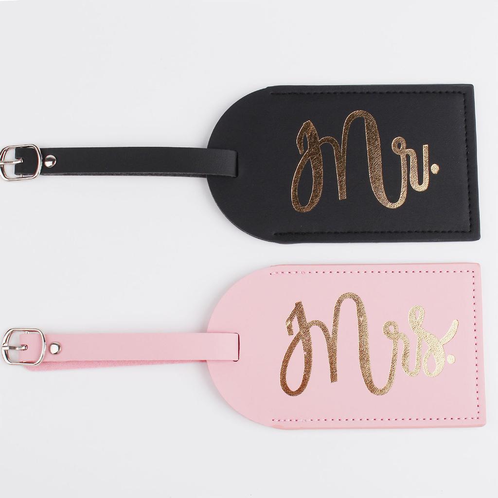 PU Leather Mr Mrs Pattern Luggage Tag Honeymoon Wedding Bridal Gift Cute Suitcase Tags for Women Men Travel Accessories