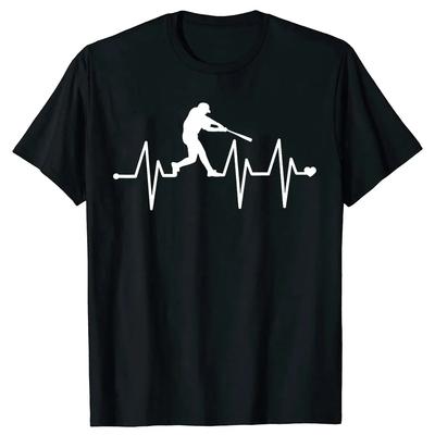 New Men Baseball Heartbeat Pulse Heart T Shirt Oversize Printed Casual Tee Shirt Casual Short Sleeve Vintage Couples T-Shirt