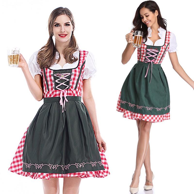 Elegant Women Oktoberfest Dress With Bavarian Dirndl Costume And Puff Sleeves