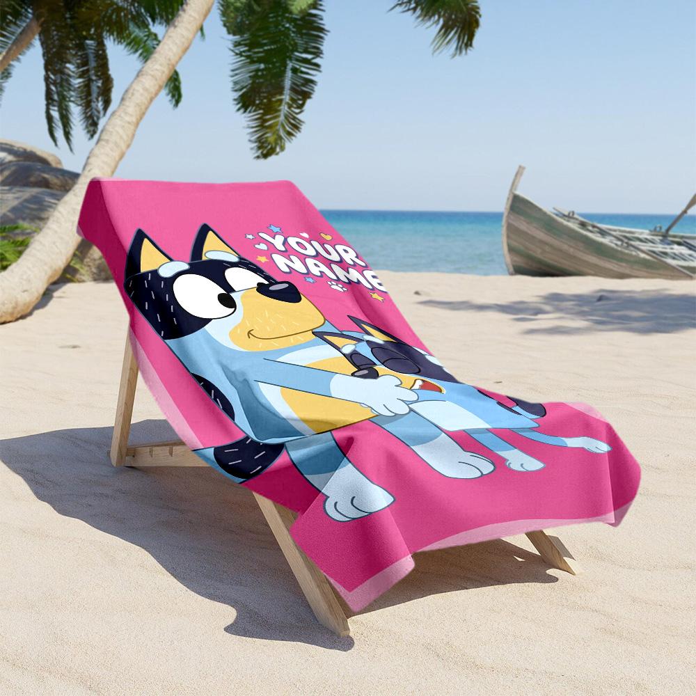 Bluey Personalized Name Beach Towel Soft Durable Quick-Dry Perfect for Traveling Yoga Camping and Swimming