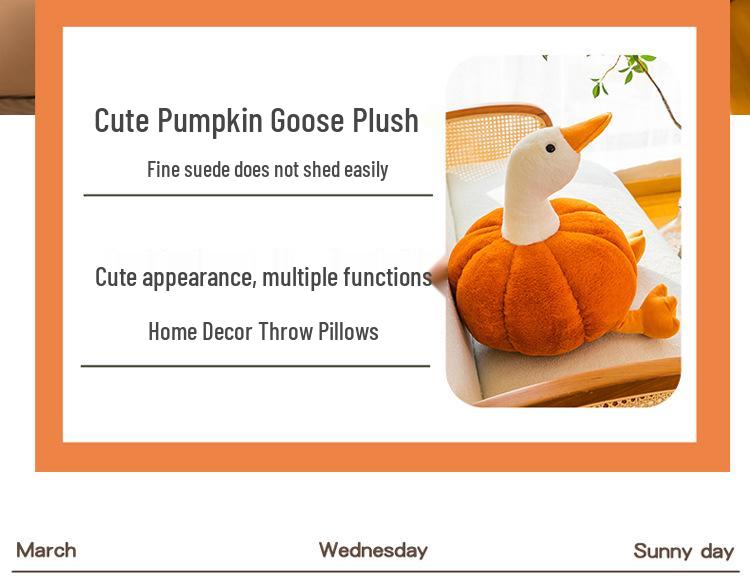 Large Pumpkin Goose Plush Pillow - Cute and Funny White Goose Duck Toy