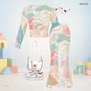 Girls Printed Round Neck Long Sleeve Top Flared Pants Two Piece Set
