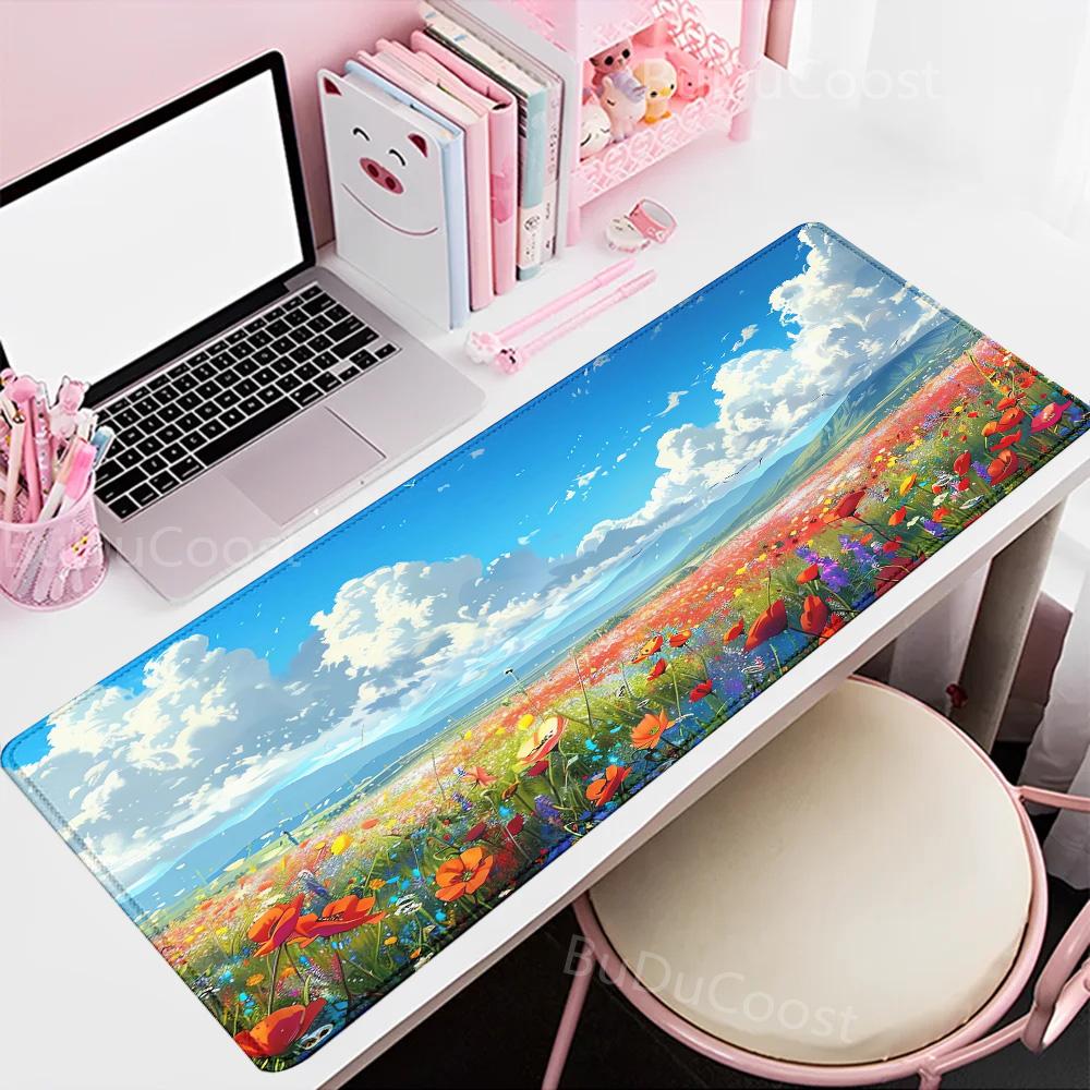 

mouse pad Gaming Green Plant Flower Aesthetics XL Computer mousepad XXL Playmat Natural Rubber Office Carpet Computer Mice Pad 300x600x2mm