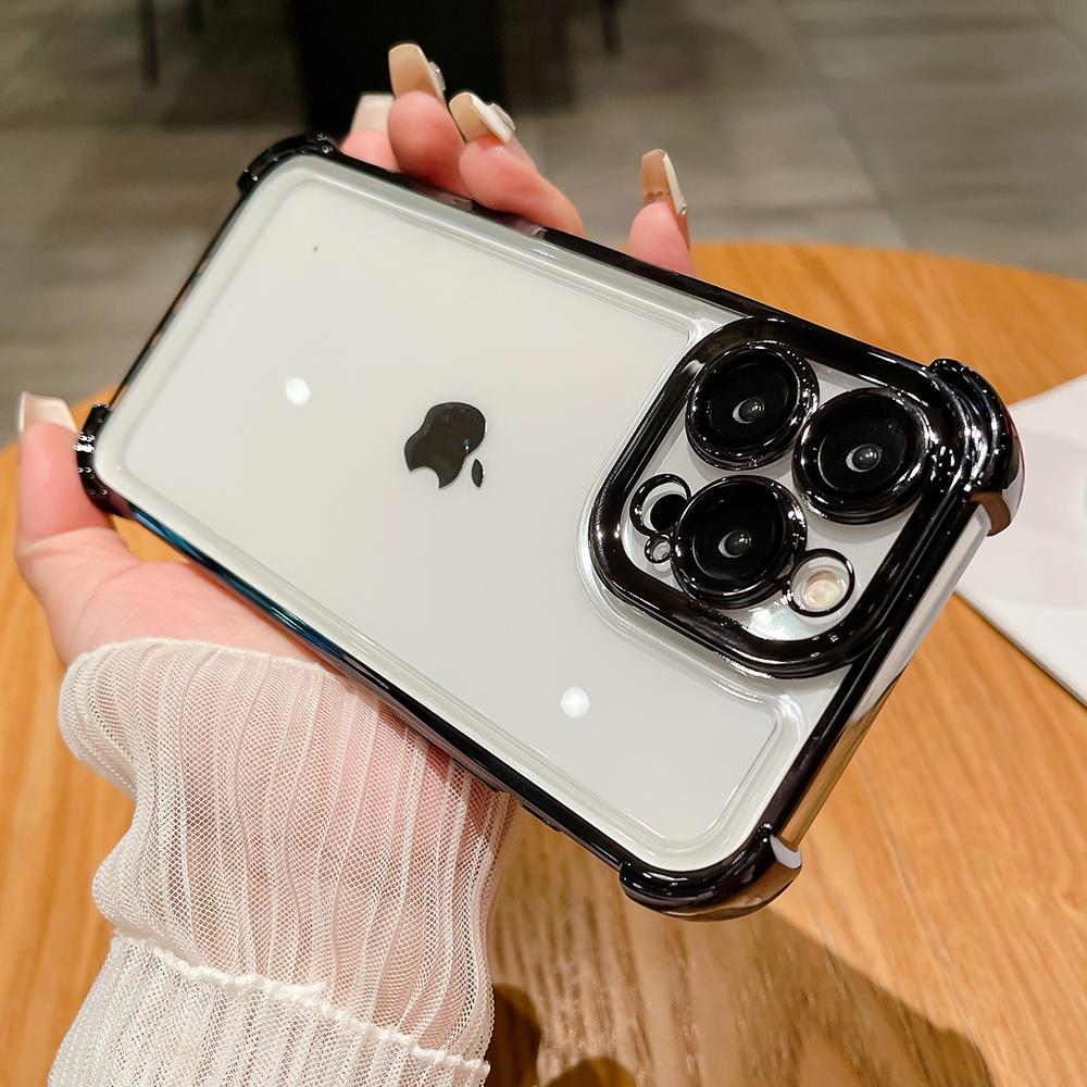 

Titanium gray thicken corner rugged clear phone case for iPhone 16 15 14 13 12 11 Pro Max fine hole lens shockproof soft cover For iPhone 16 Pro