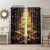 Christmas Tree Print Curtains Rod Hole Design For Easy Hanging Perfect For Living Room Bedroom Office Polyester Home 2Pcs Golden