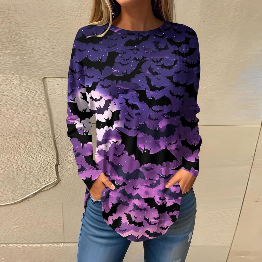Damesmode Losse Ronde Hals Halloween Print Lange Mouwen T-shirt Top Pullover