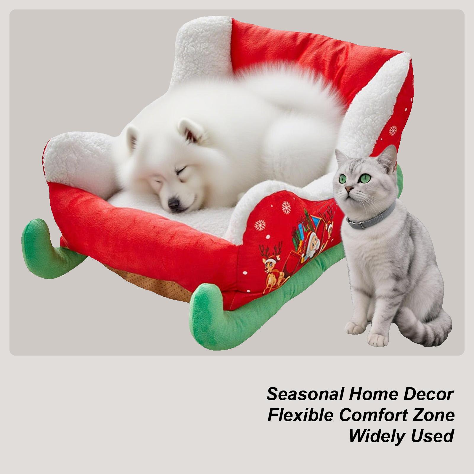 

Winter Christmas Sled Dog Bed Christmas Sleigh Cat Bed Plush Cozy Nest Insulated For Cat Kitten Calming Puppy Sleeping CN