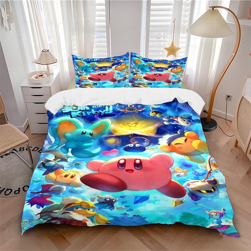 3pcs bedding set Kirby Characters Includes 1 Comforter+2 Pillowcases, Without Pillow Inserts, Soft Comfortable, Lightweight Breathable242 135x200cm